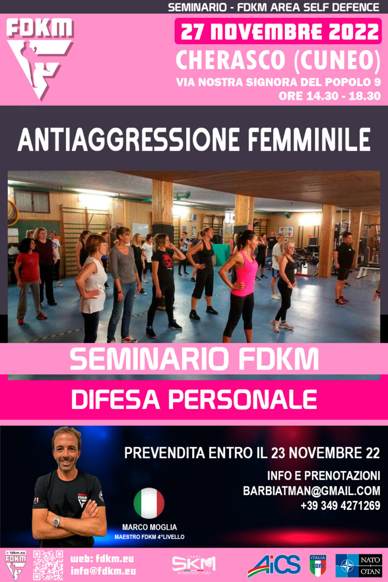 Seminario FDKM Antiaggressione Femminile Cherasco 27 Novembre 2022