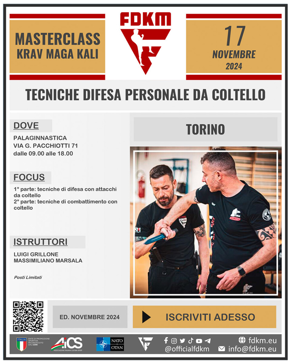 Masterclass Krav Maga Kali Difesa Personale da Coltello Torino 17 Novembre 2024