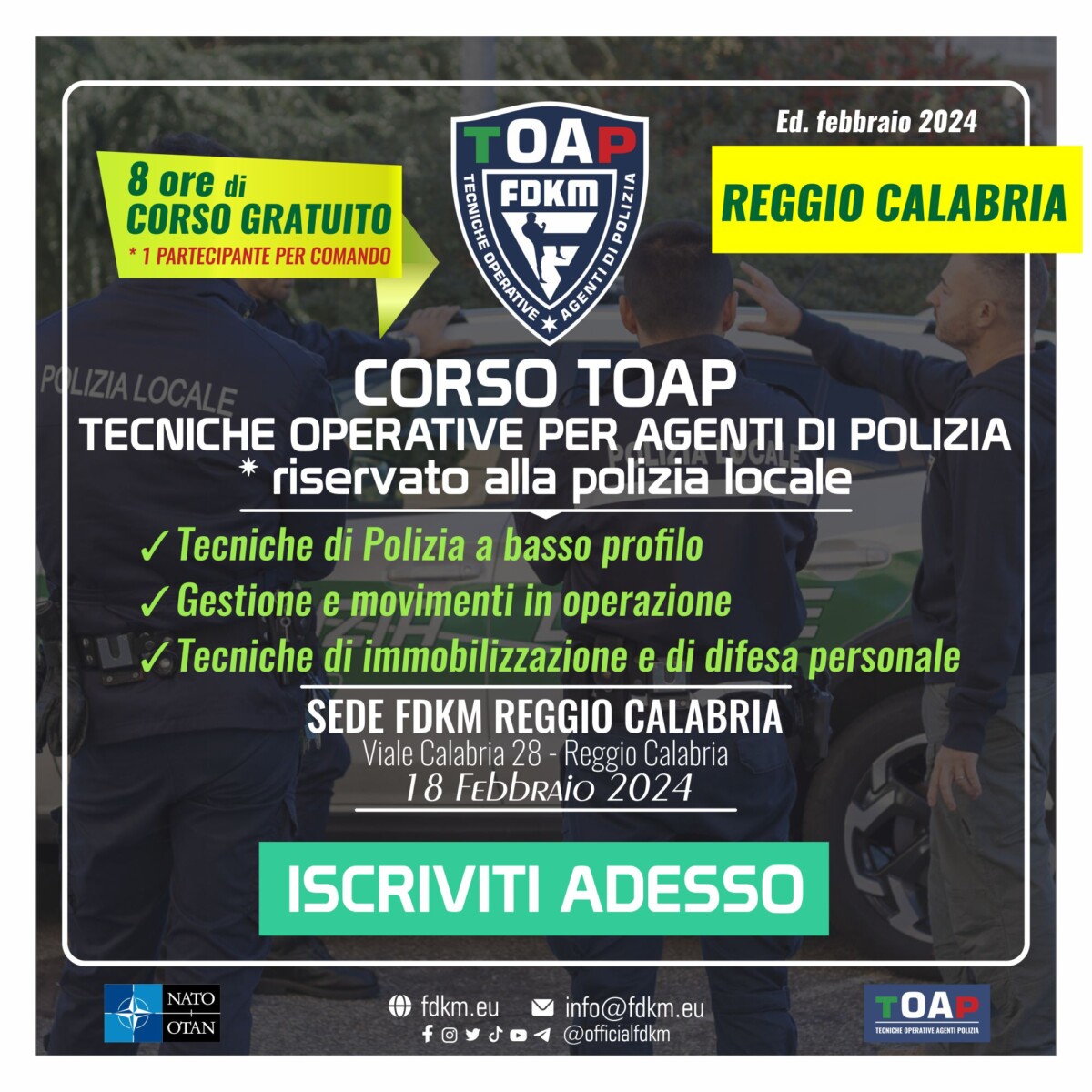 Corso TOAP (Tecniche Operative Agenti Polizia) FDKM Reggio Calabria 18 Febbraio 2024