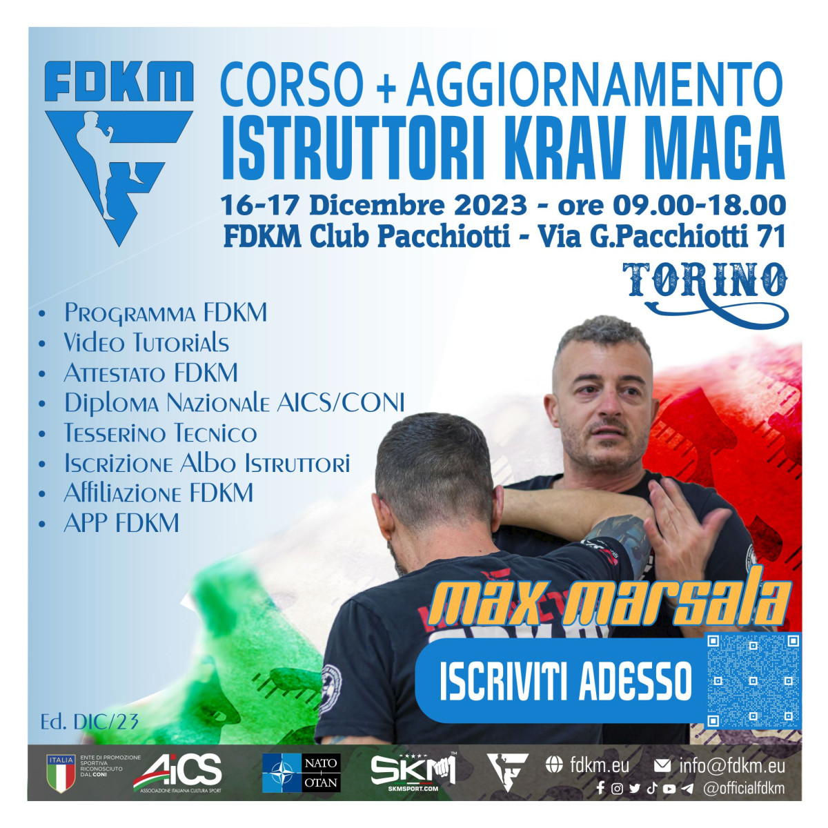 Corso e Aggiornamento Istruttori Krav Maga FDKM Torino 16-17 Dicembre 2023