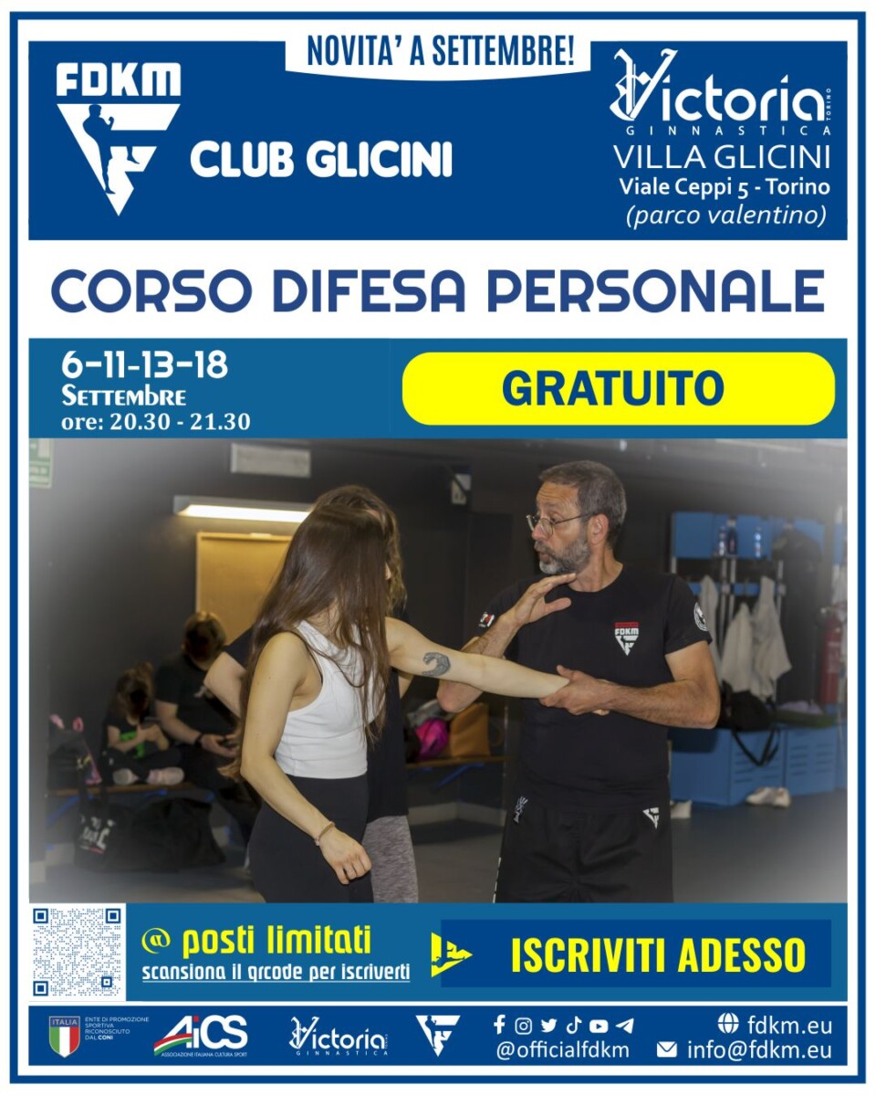 FDKM Club Glicini Torino Corso Gratuito Difesa Personale 6-11-13-18 Settembre 2024