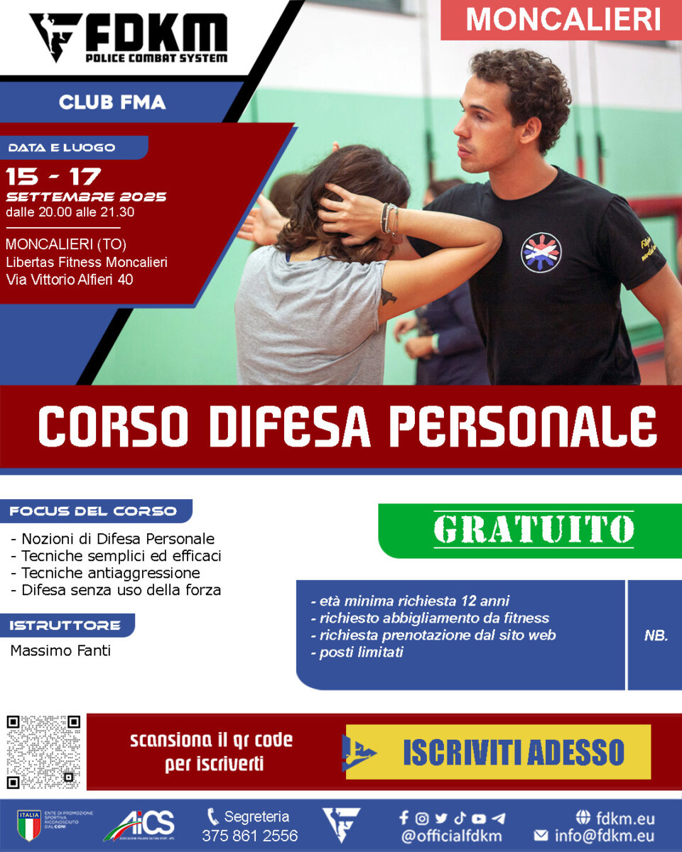 evento gratuito difesa personale fdkm fma moncalieri settembre 2025